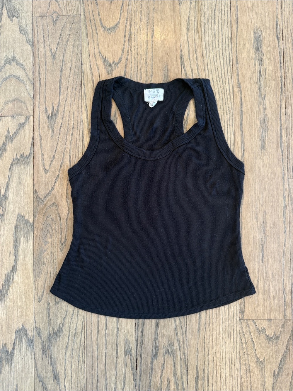 PST Los Angeles Women’s Black Ribbed Racerback Cropped Tank Top Size X-Small